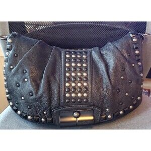 Coach 1941 Studded Kristin Hobo 15358 Large Shoulder Bag Sparkle Leather Black